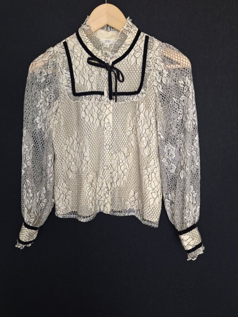💙 Girls Lace Blouse Victorian Style Size L Sheer Long Sleeves Floral Top Preppy